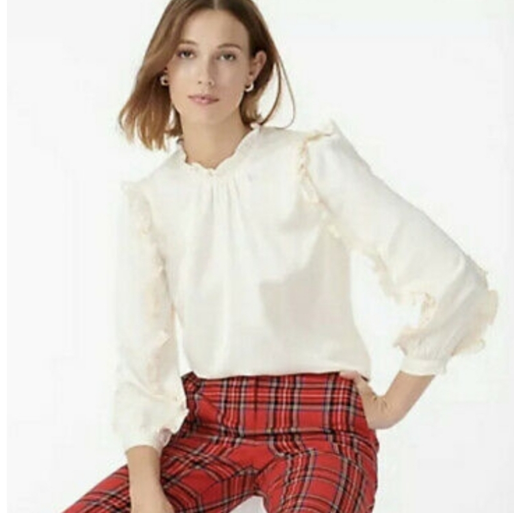 J. Crew ruffle sleeve top in satin crepe size S